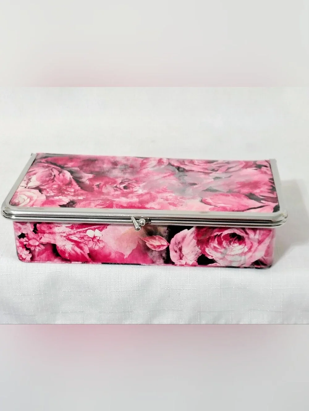 Floral Tapestry Vinyl Travel Jewelry Box Snap Close For Rings Necklaces Brooches